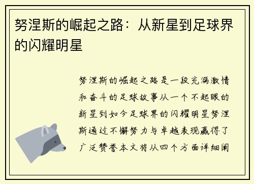努涅斯的崛起之路：从新星到足球界的闪耀明星